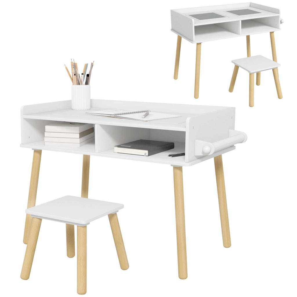 Tavolino Bambini con Sgabello e Piano Reversibile ¨C zephmum ¨C Bianco