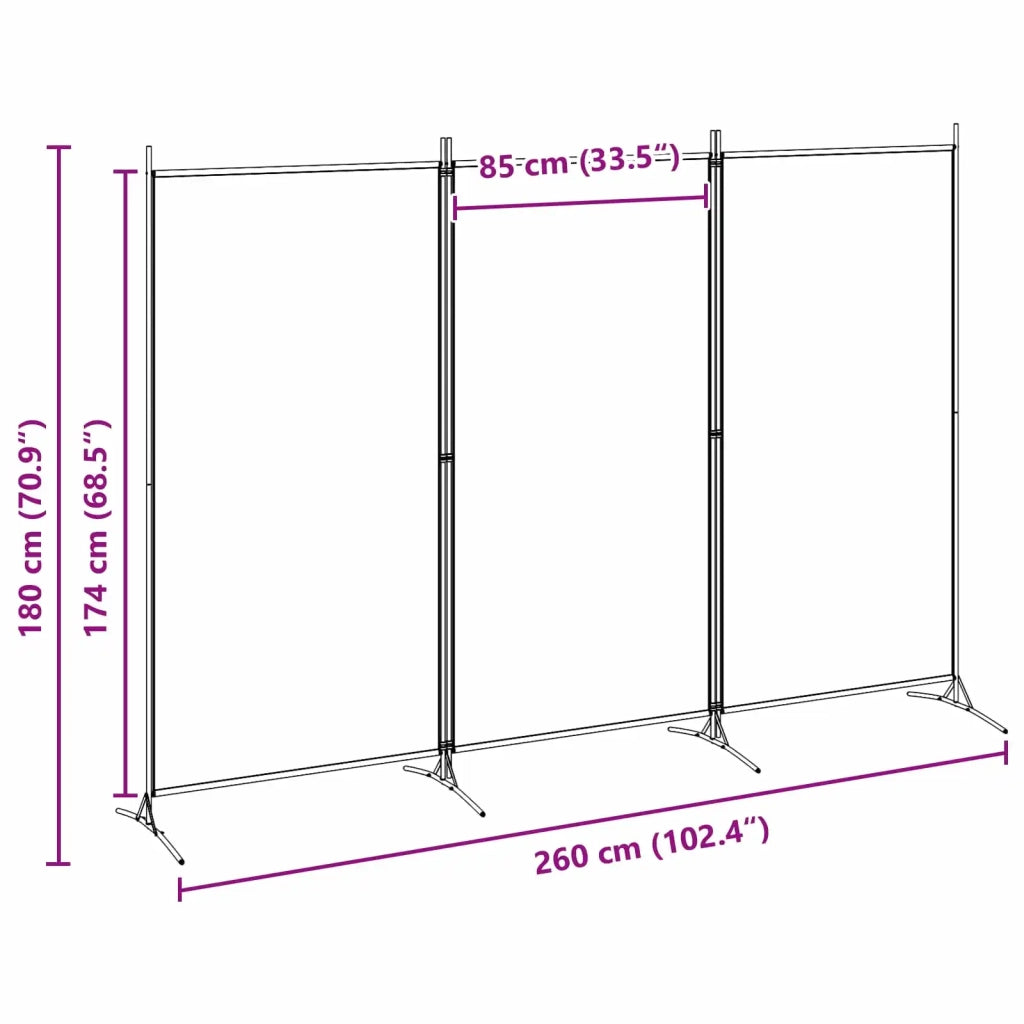 Divisorio Ambienti | Divider per stanze | Paravento a 3 pannelli Beige 260 x 180 cm Tessuto