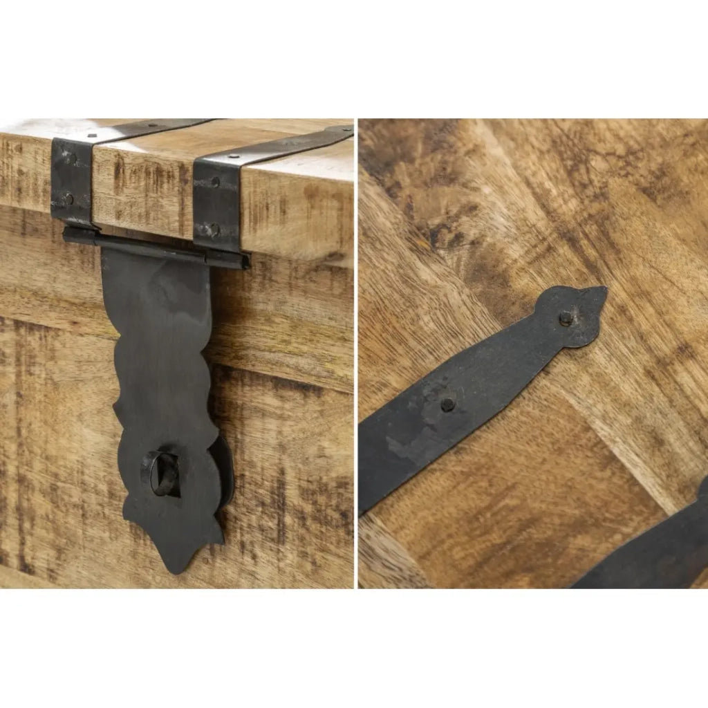 Tavolino da salotto cassapanca TRESORO 100 cm in legno di mango massiccio con porta bottiglie