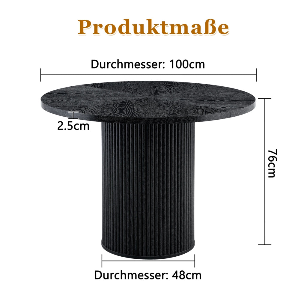 Tavolo da Pranzo Rotondo in MDF ¨C MINIMAL ¨C Nero, 100 cm, 4-6 Persone