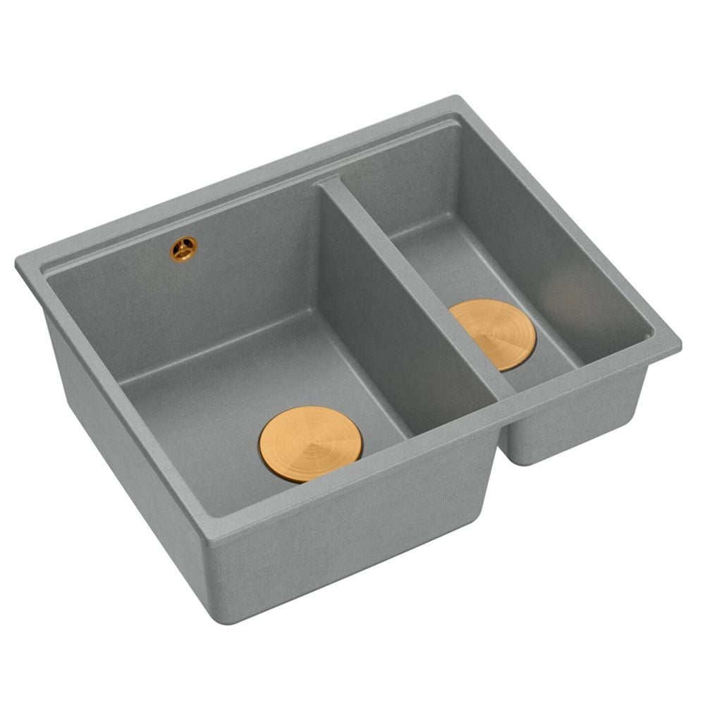 Lavello In Granito Logan 150 Grey Metallic Tappo oro