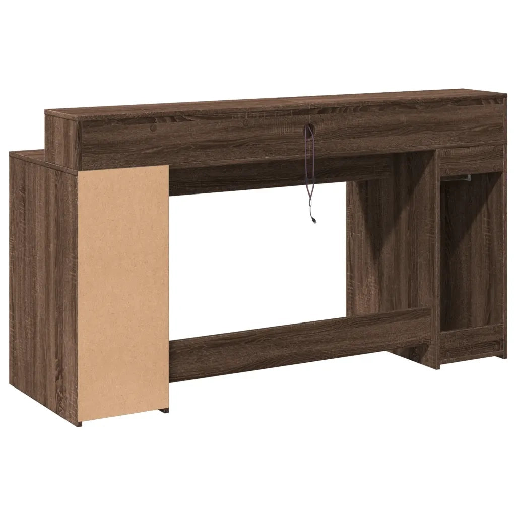 Scrivania con Luci LED Marrone Rovere 160x55x91 cm Multistrato