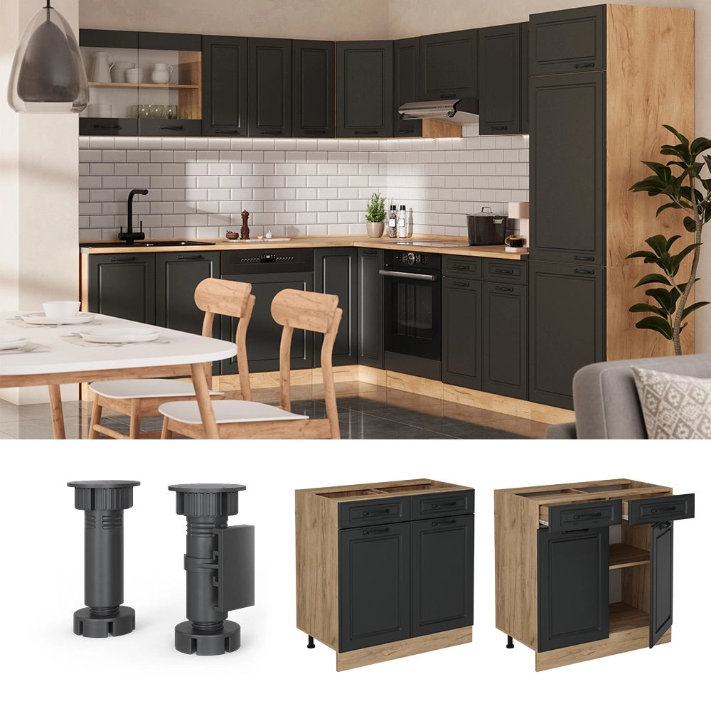 Mobiletto base per cucina R-Line Antracite rustico/Rovere dorato 80 cm senza piano di lavoro Vicco