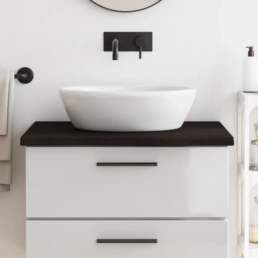 Piano Bagno Marrone Scuro 80x60x(2-4)cm Legno Massello Trattato 3156219