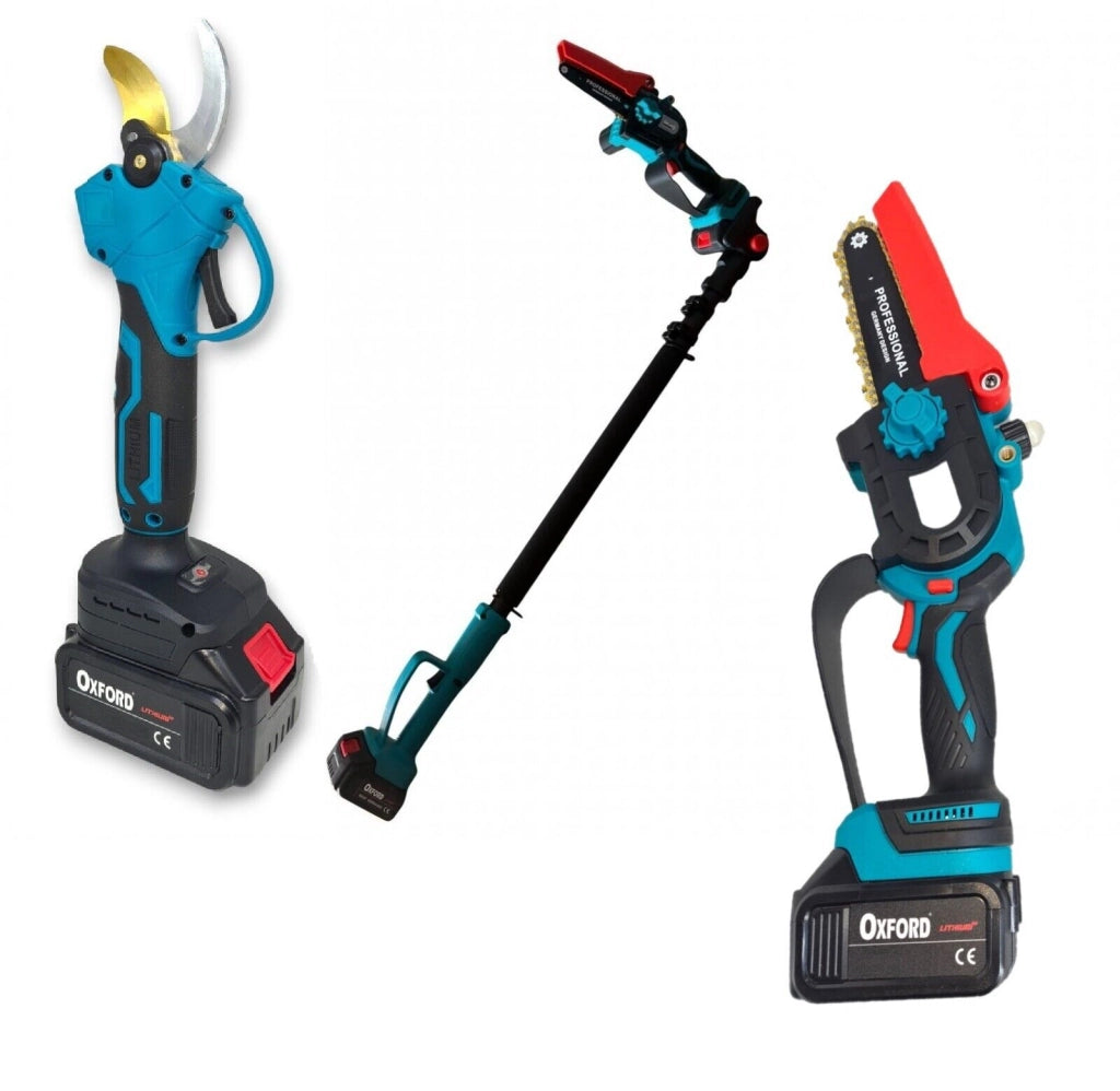 Kit Potatura 3 in 1 Motosega e Cesoia da 6" a Batteria con Asta Telescopica fino a 2 metri 2 Batterie Incluse