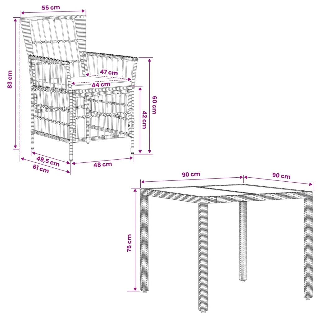 Set da pranzo per esterni 5 pz Nero polyrattan 3448934