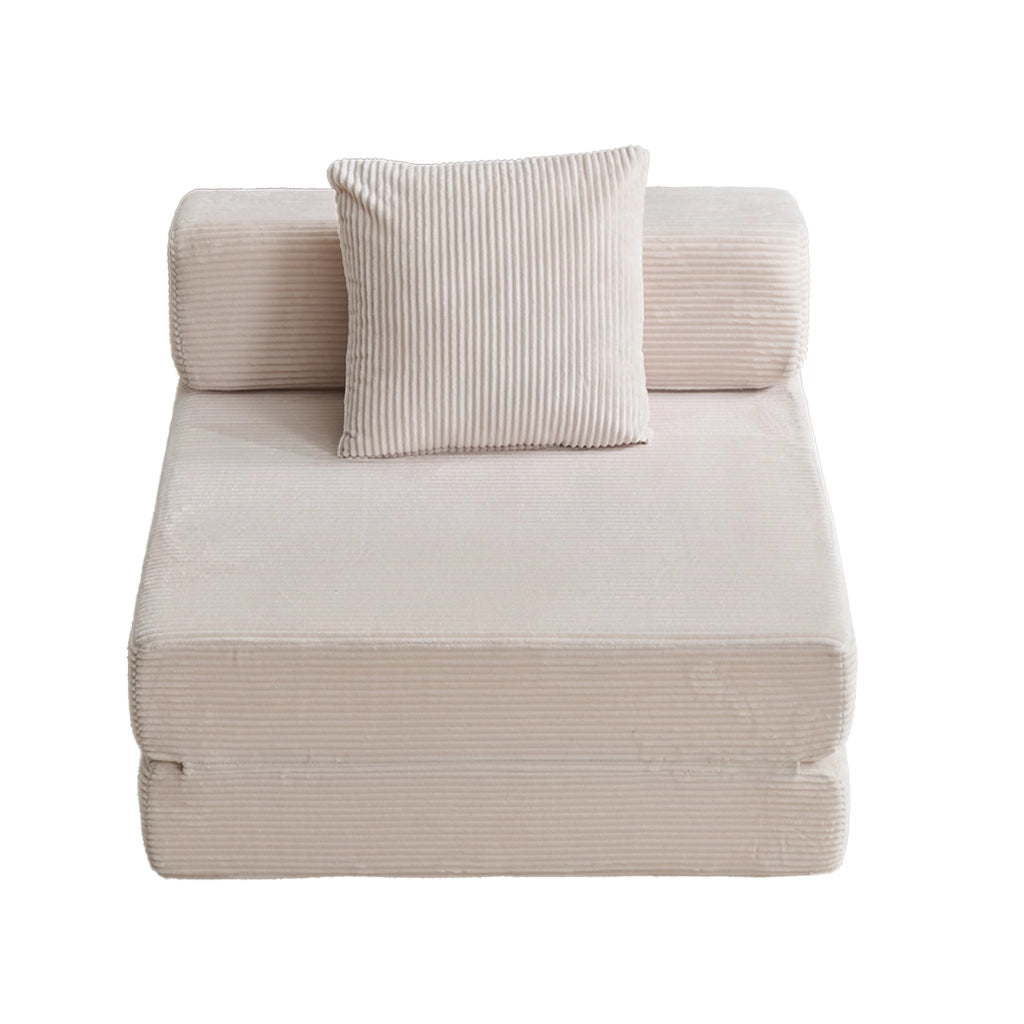 DIVANO LETTO DA TERRA PIEGHEVOLE IN CORDUROY BIANCO
