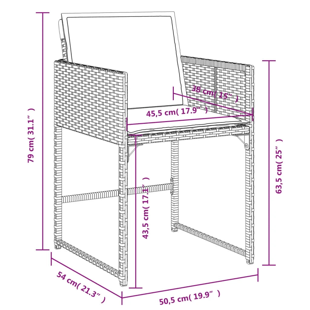 Set da Pranzo da Giardino 5 pz Nero con Cuscini in Polyrattan