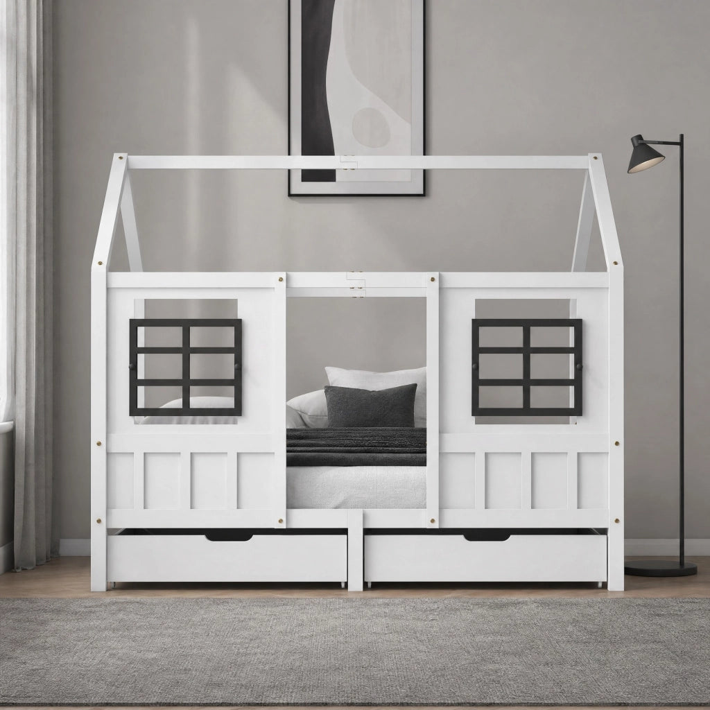 Letto a casetta per bambini 90x200 cm con 2 cassetti