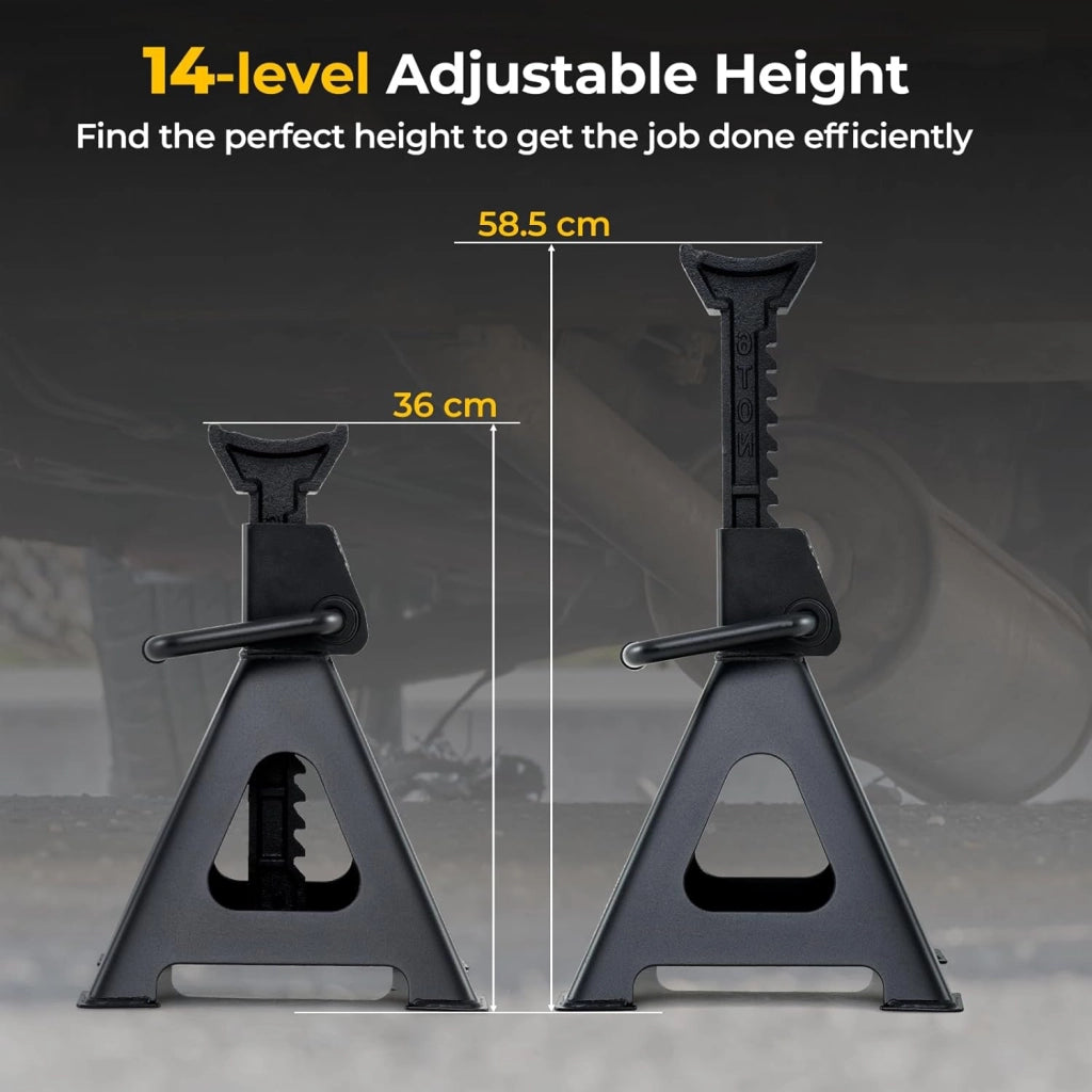 SOARS Set di 2 candeline a cremagliera 6T, altezza regolabile da 360 a 585 mm, supporto robusto in metallo di alta qualità, per auto, roulotte, SUV, nero