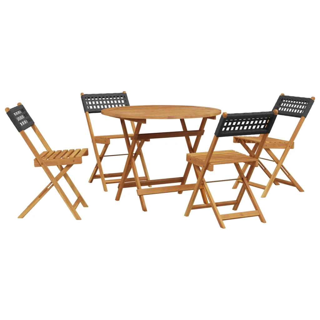 Set da Pranzo per Giardino 5pz Nero Polyrattan e Legno Massello 3281766