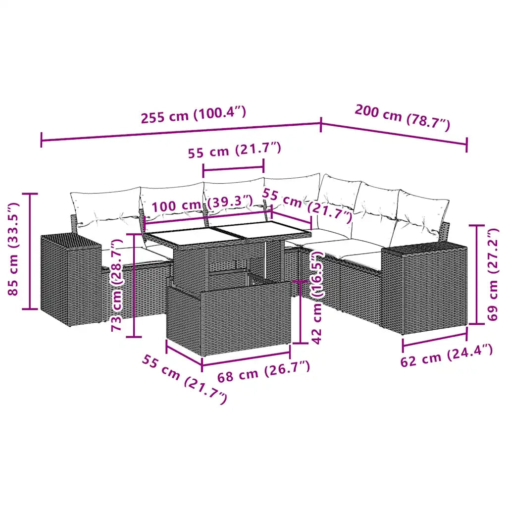 Set Divani da Giardino 7 pz con Cuscini Marrone in Polyrattan 3269193