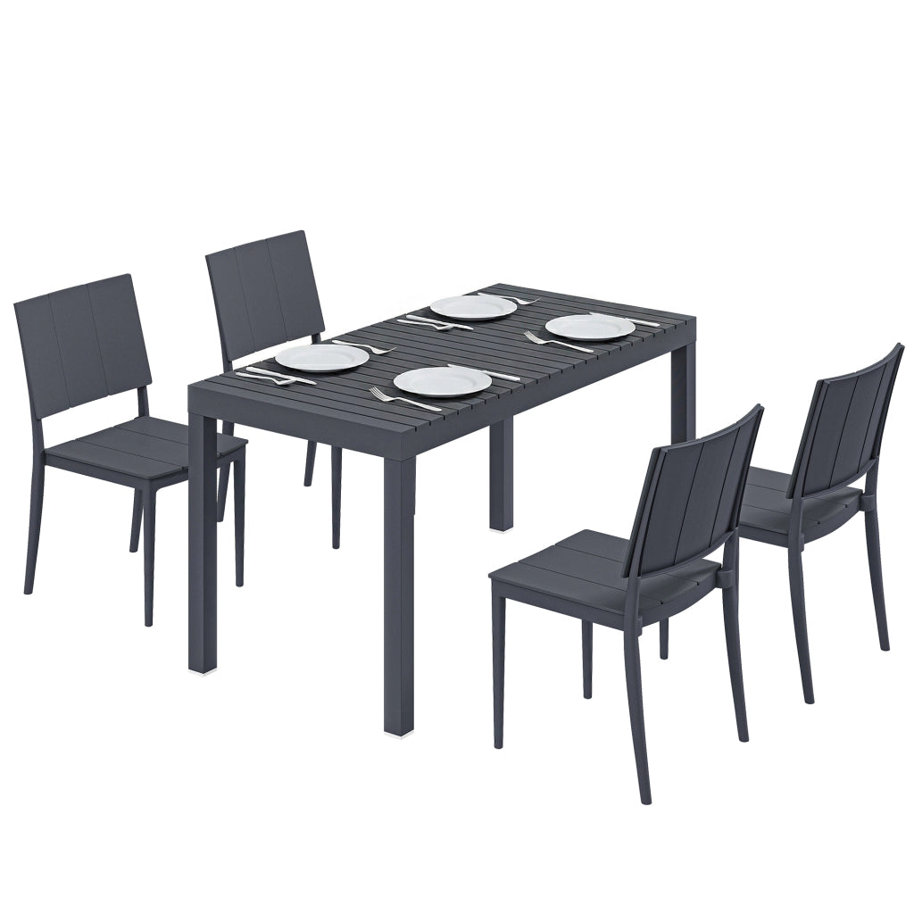Set Giardino 5 Pezzi ¨C Tavolo Largo con 4 Sedie Impilabili ¨C zephmum ¨C Grigio Scuro