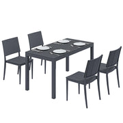 Set Giardino 5 Pezzi ¨C Tavolo Largo con 4 Sedie Impilabili ¨C zephmum ¨C Grigio Scuro