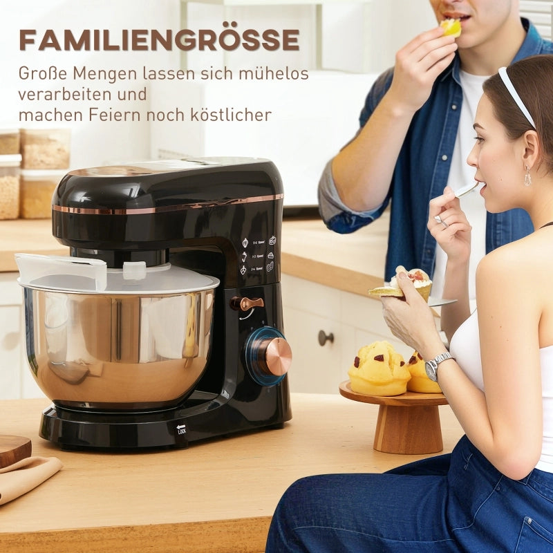 Robot da cucina, impastatrice, frullatore, 6 velocit¨¤, ciotola in acciaio inox da 5,5 litri, nero