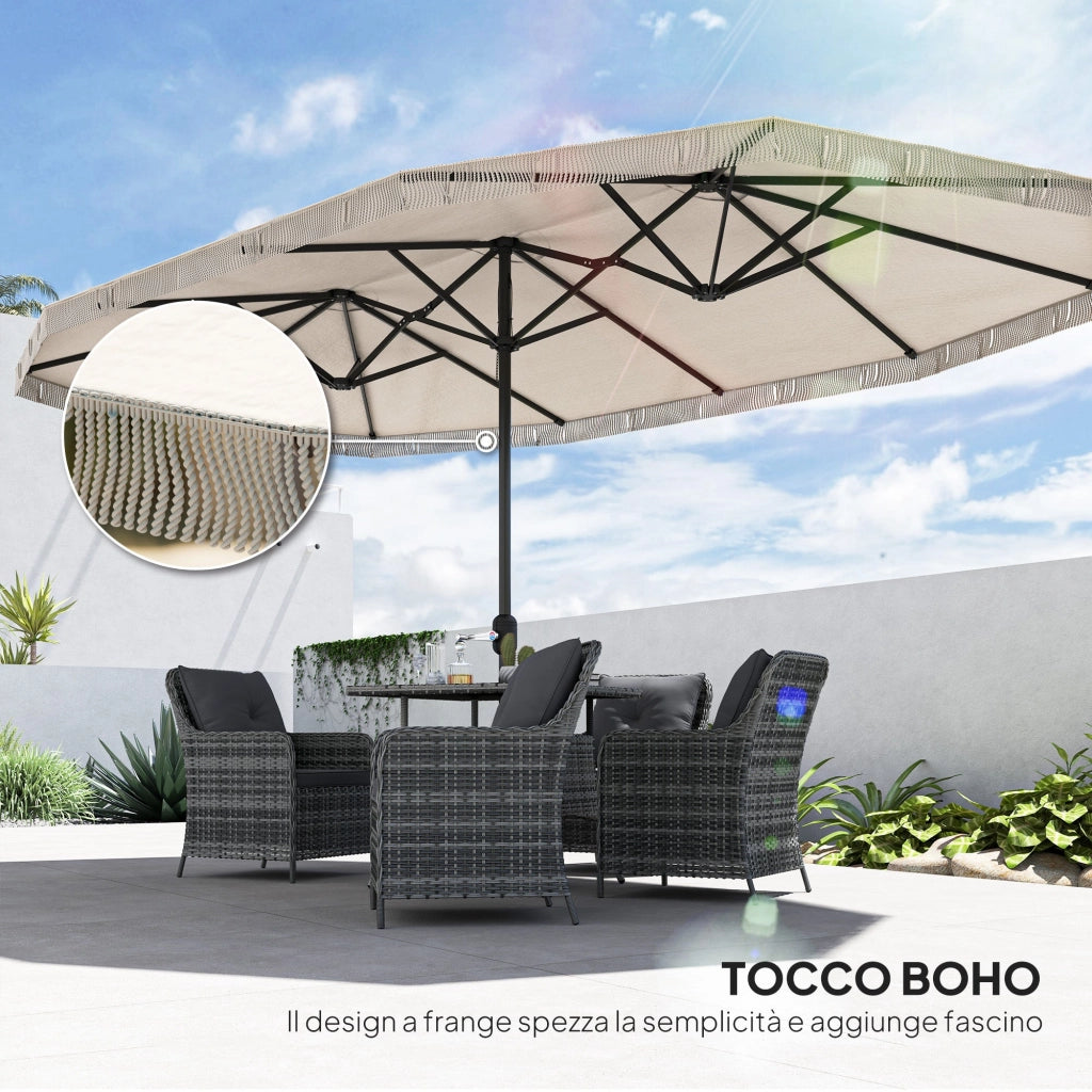Ombrellone Doppio a 12 Stecche 450x265x260 cm in Acciaio e Poliestere Bianco Crema