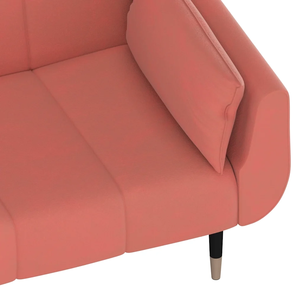 Divano Letto a 2 Posti con 2 Cuscini Rosa in Velluto 337586
