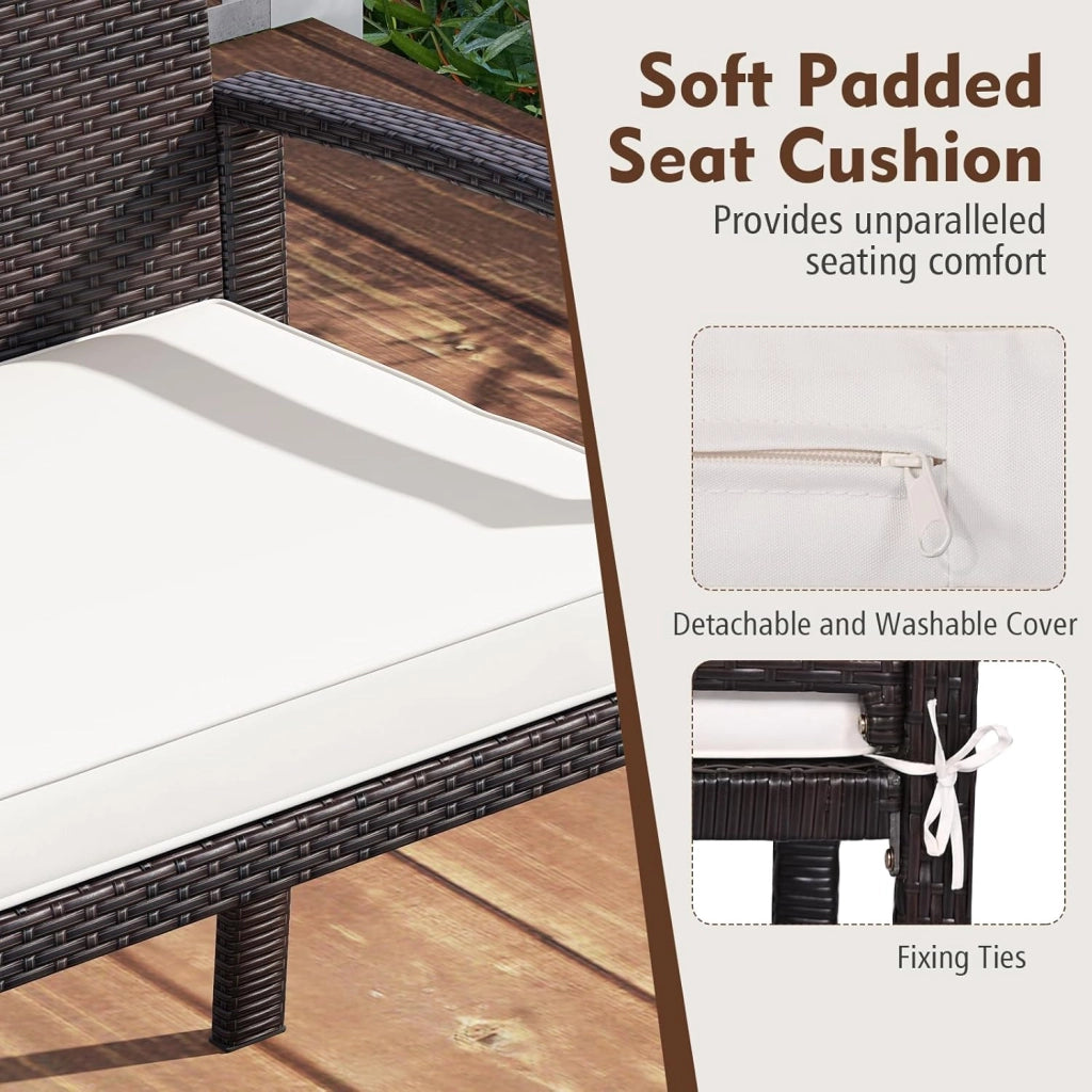 Panca da Giardino 2 Persone in Rattan, Panca da Esterno con Cuscino di Seduta Rimovibile, Struttura in Metallo, Carico 360 kg, Schienale e Braccioli, per Veranda, Giardino, Balcone, Terrazza