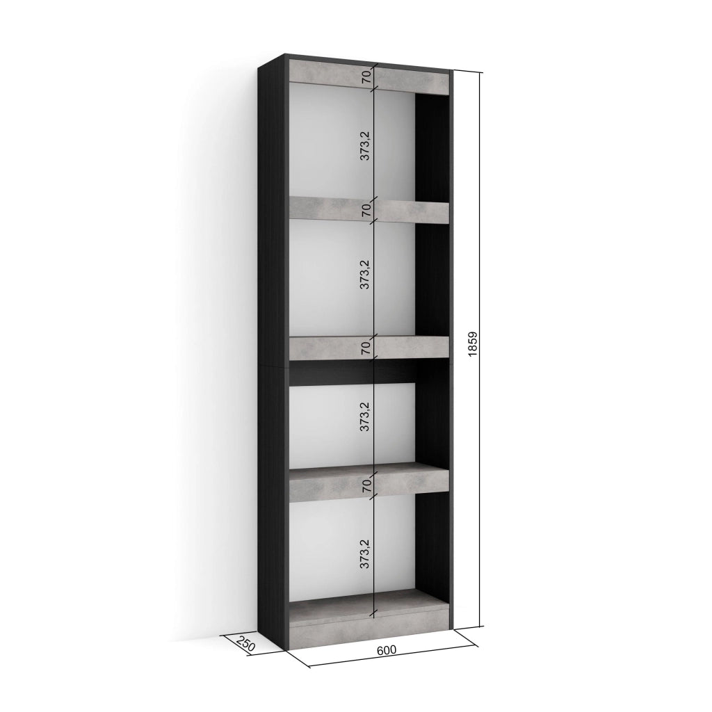 Libreria scaffale, 60x25x186cm, Soggiorno, Ufficio, Per libri, grigio Cemento RF2331