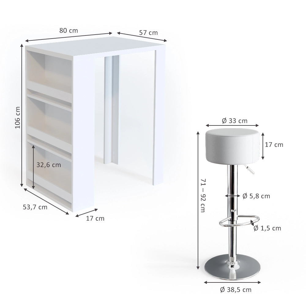 Vicco Tavolo bar con sgabelli Bianco 57 x 80 cm con 2 sgabelli da bar