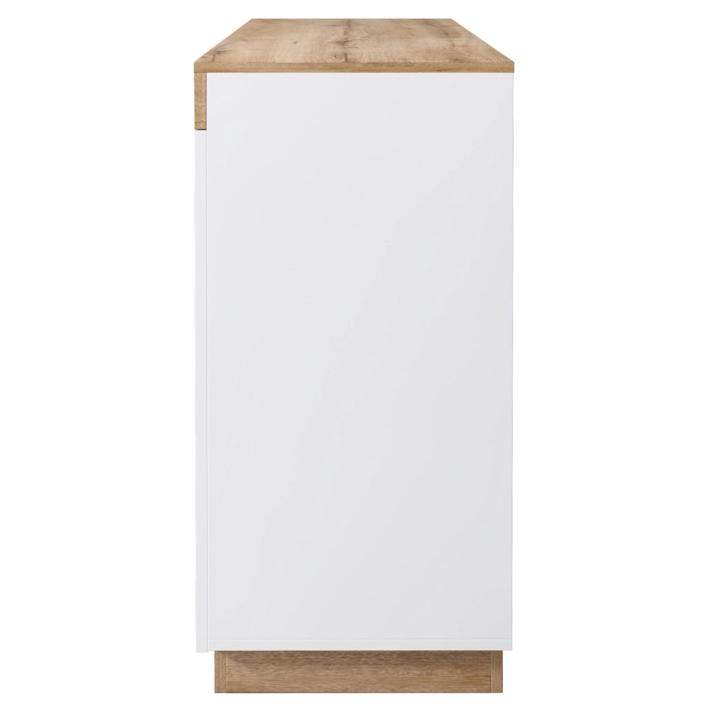 Cassettiera classica con 3 cassetti e 2 ante; in truciolare E1; bianco e rovere