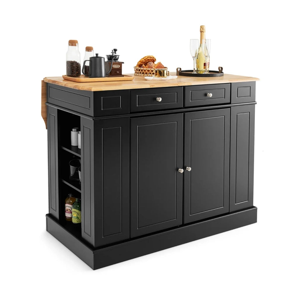 Isola cucina 120 x 61 x 92 cm con cassetti e mobile a 2 ante moderna ed esteticamente gradevole in legno di caucciù nero 20_0019265