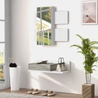 Mobile da Ingresso 2 in 1 con Specchio da Parete 75x3.5x75 cm e Cassetto 75x30.5x20 cm, Grigio e Bianco