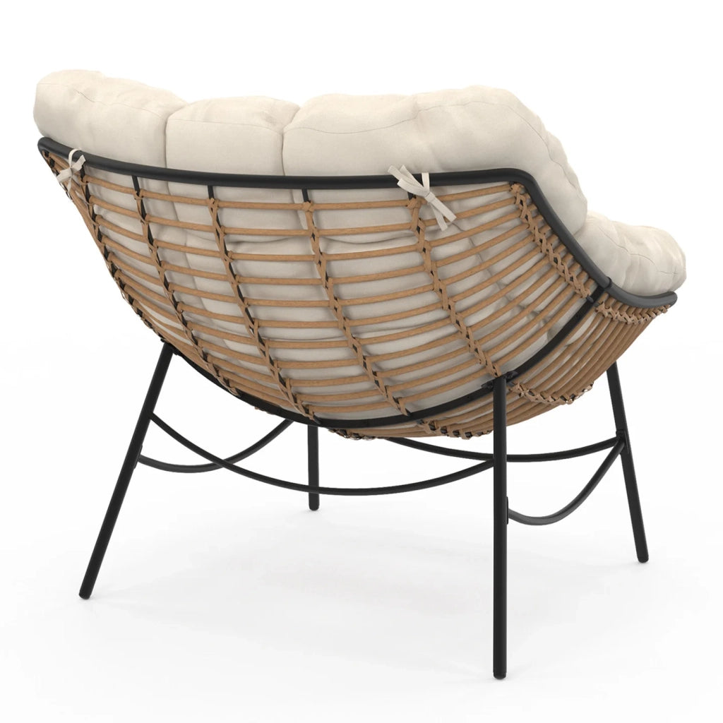 IDMarket - LOA, sdraio da giardino in rattan con cuscino ecrù