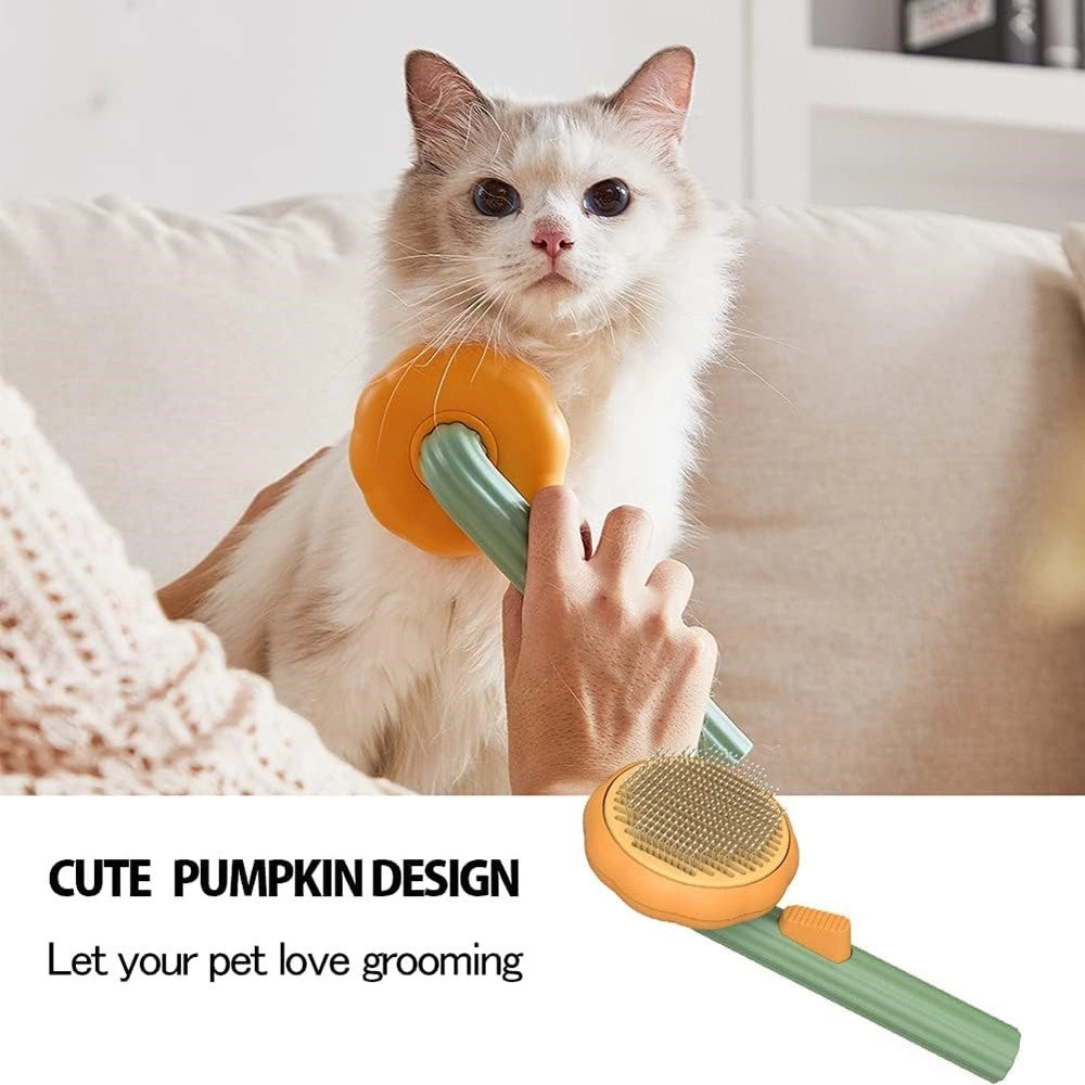 Trade Shop - Spazzola Autopulente Per Toelettatura Animali Domestici Cani Gatti Forma Zucca Con Pulsante -
