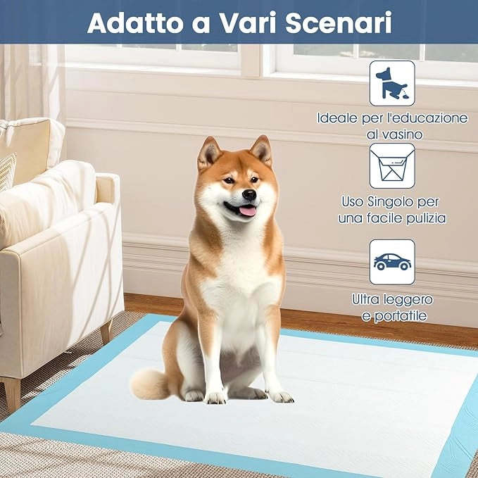 Tappetini Assorbenti per Cani, Tappetini da Interno ed Esterno per Animali Domestici a 6 Strati a Prova di Perdite, Asciugatura Rapida, Monouso per Urine, per Cagnolini (76 x 76 cm)