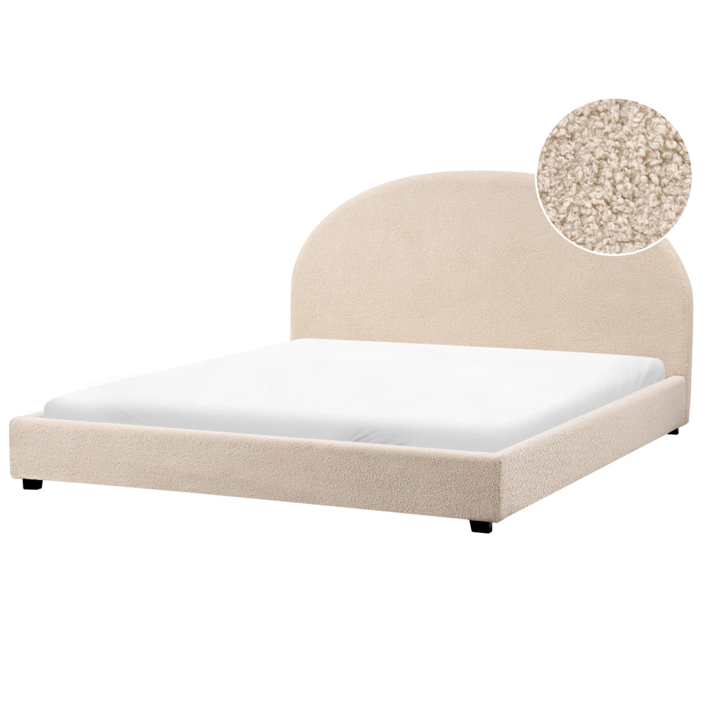 Letto matrimoniale in tessuto bouclè bianco sporco 180 x 200 stile retrò minimalista