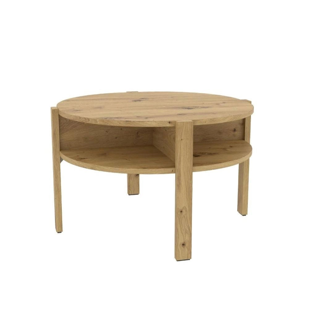 Tavolino da salotto Aura rotondo 74 cm con ripiano inferiore colore rovere