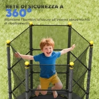 Tappeto Elastico per Bambini con Rete di Sicurezza e Pali Imbottiti Età 3-10 Anni, Ø140 x 190 cm, Nero