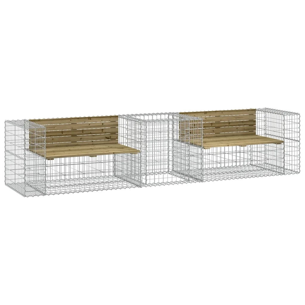 Panca da Giardino con Cesto Gabbione Legno Impregnato di Pinocod mxl 117683