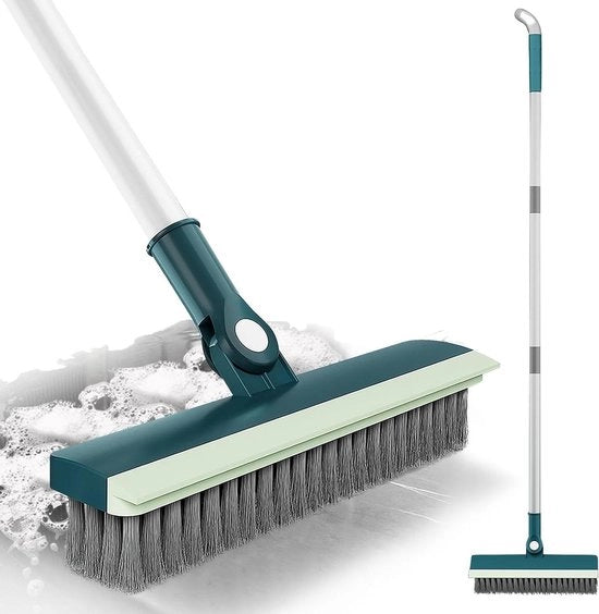 Scrubbratore 2 in 1 con sciacquatore - maniglia regolabile 122 cm - setole rigide - rotazione 180 gradi - per cucina, terrazzo, garage, bagno