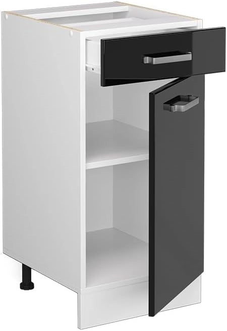 Mobiletto base per cucina R-Line, Nero lucido, 40 cm senza piano di lavoro, per la libera combinazione all'interno di sistemi cucina modulari