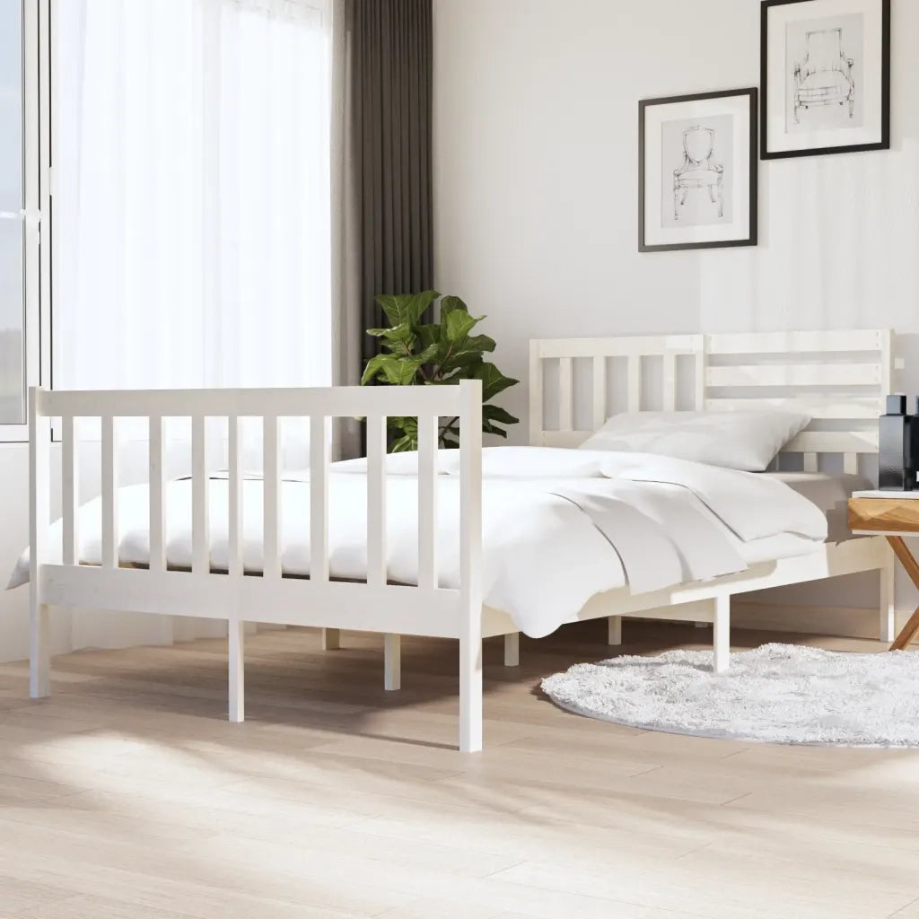 Giroletto-Struttura Letto Bianco in Legno Massello 140x190 cm 518668
