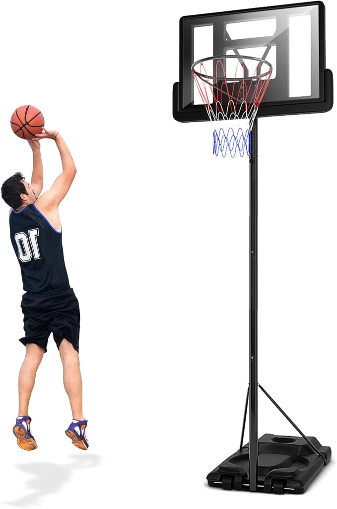 Canestro Basket per Esterno in PE e PVC, 6 Livelli di Altezza Regolabile 180-305 cm, Supporto da Basket Portatile con Ruote, Base, Pallacanestro per Interni, per Bambini e Adulti