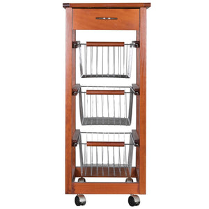 Carrello Cucina SALVASPAZIO in Legno di FAGGIO con CASSETTO E CESTI CONTENITORI 4 Ruote GIREVOLI PORTAPANE PORT Ciliegio
