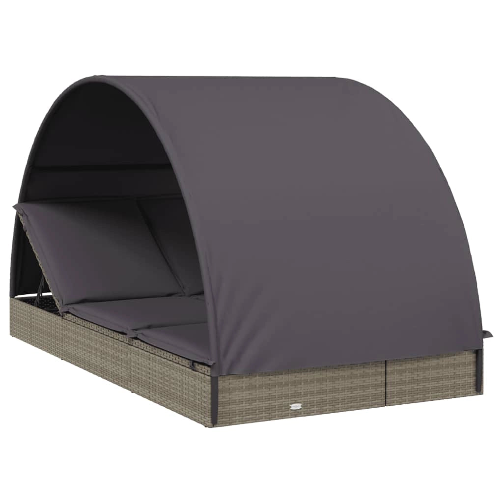 Lettino prendisole chaise longue a 2 posti con baldacchino rotondo 211 x 112 x 140 cm grigio 02_0012191