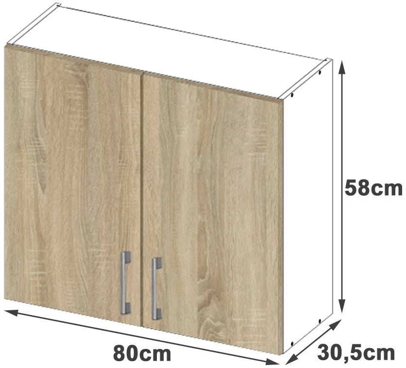Mobile da cucina pensile sistema AKORD LIMA Bianco 80 cm 2 ante inserto frontale Sonoma Quercia 80x30,5x58 cm