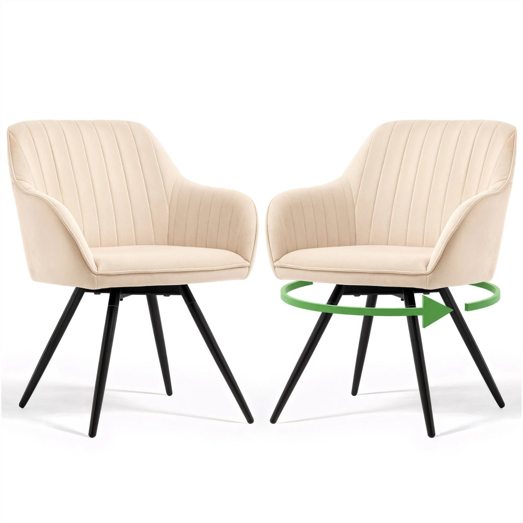 Set di 2 Sedie girevoli in velluto con cuciture TURNO Beige gambe nere
