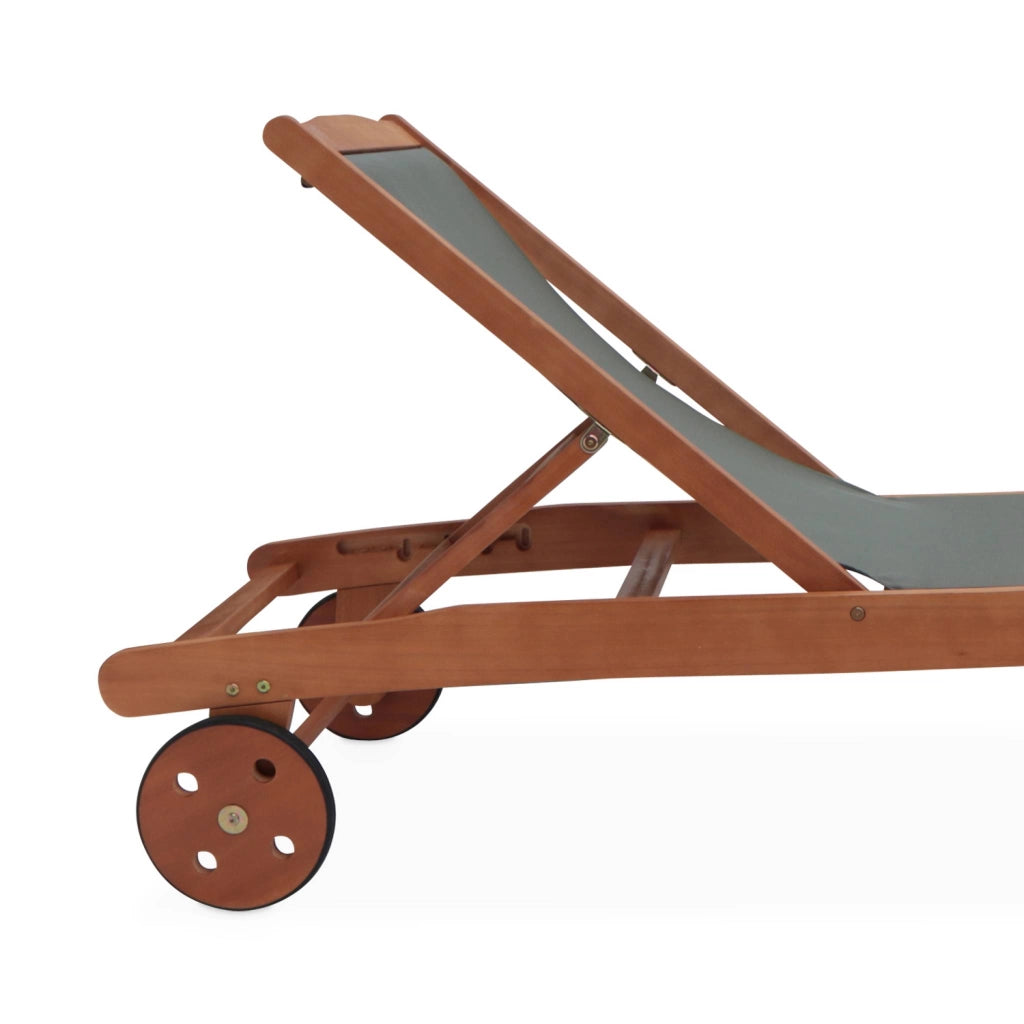 Set 2 lettini prendisole in legno multiposizione con ruote, verde kaki