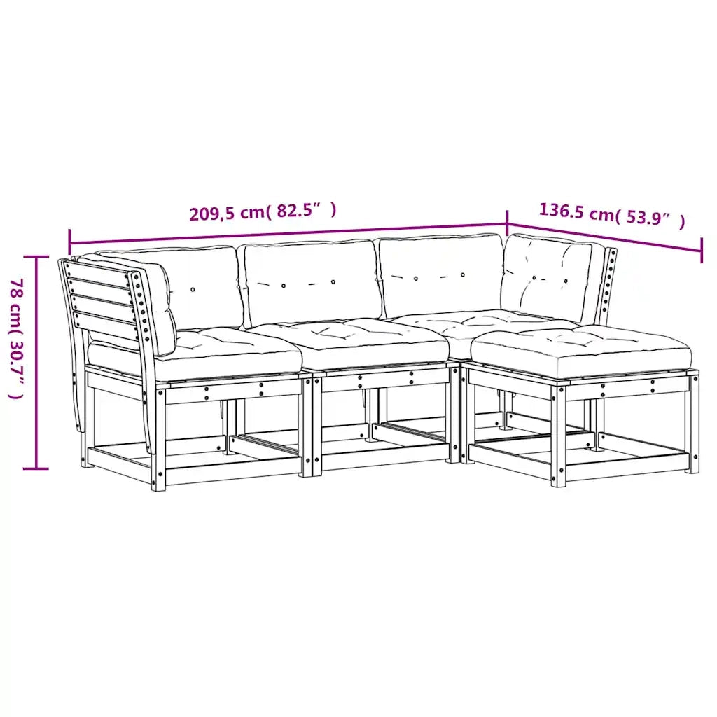 Set Divani da Giardino 4 pz con Cuscini Legno Massello di Pino 3216910