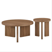 TAVOLINO DA CAFFÈ ROTONDO Set da 2 pezzi Noce MDF Struttura scanalata