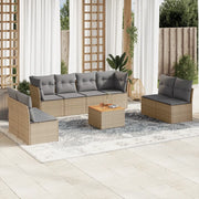 Set Divano da Giardino 9 pz con Cuscini Beige Misto Polyrattan
