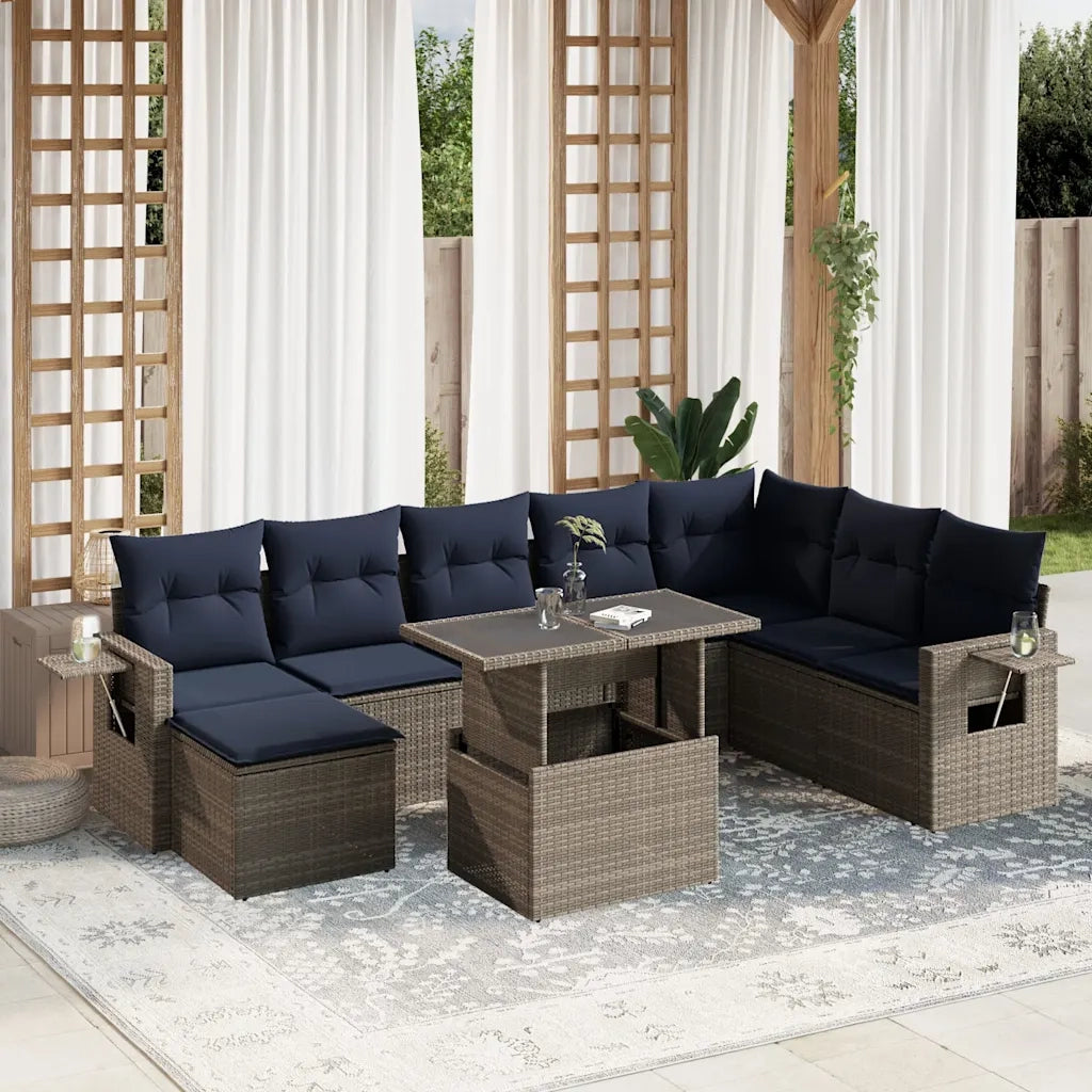Set Divani da Giardino 9 pz con Cuscini Grigio in Polyrattan 3268101