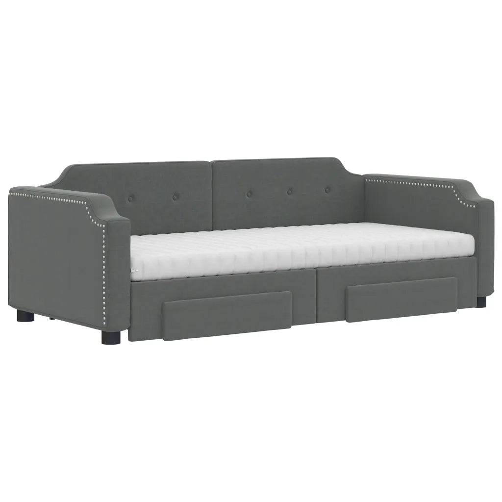 Divano Letto Estraibile Cassetti Grigio Scuro 100x200cm Tessuto