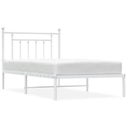 Letto singolo | Letto per adulti | Giroletto con Testiera Metallo Bianco 100x190 cm