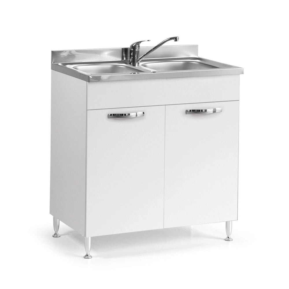 Sottolavello 80x50x85 H cm con due ante bianco frassinato lavello incluso